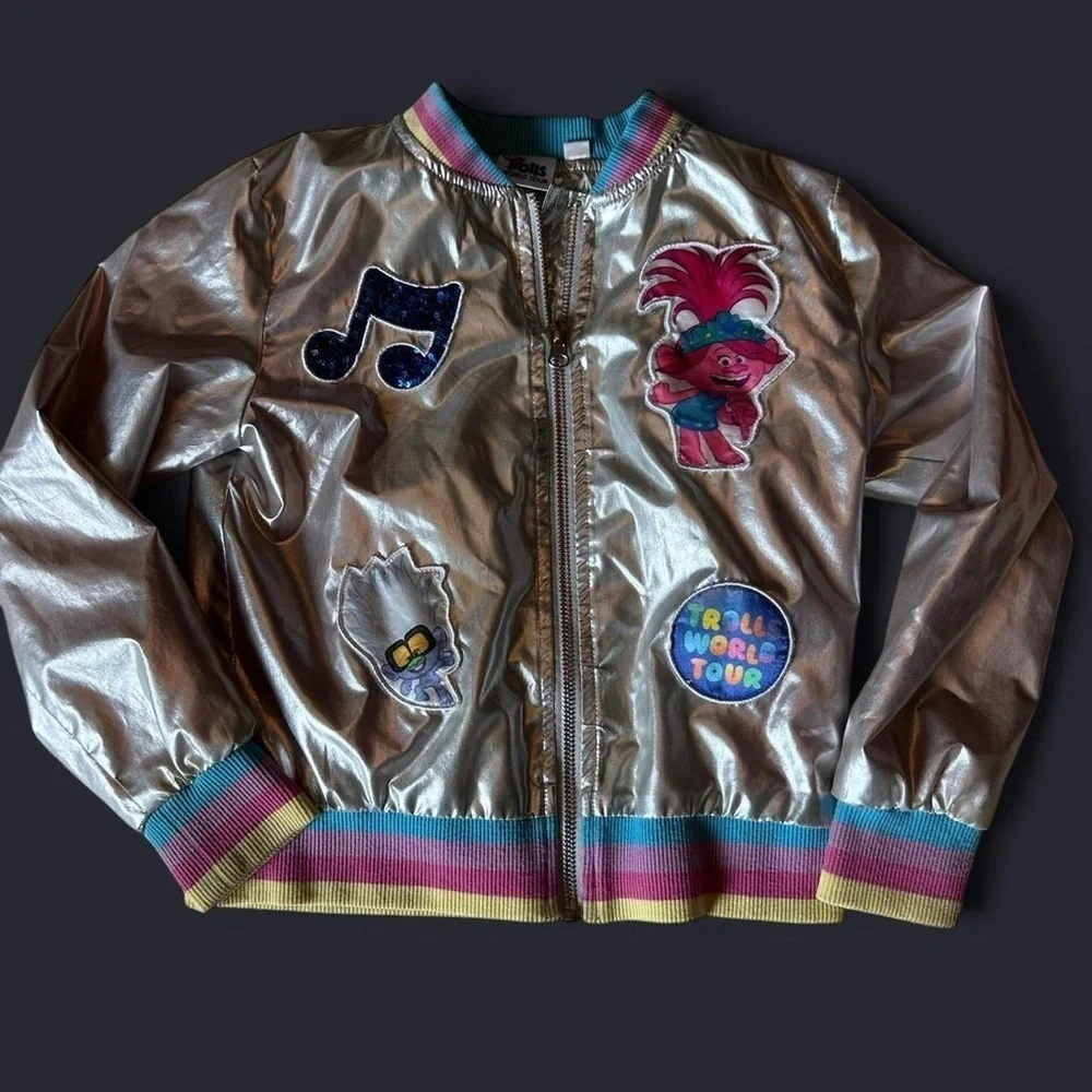 Trolls Girls World Tour Metallic Patchwork Bomber Jacket size 6